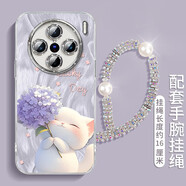 JPHZNB繡球花貓適用vivox100手機(jī)保護(hù)殼vivox100pro新款后保護(hù)套v [M15658繡球貓紫+掛煉C328]自帶電鍍閃粉 vivo X70