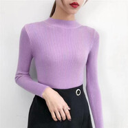 溥畔打底衫女秋冬新款半高領(lǐng)純色緊身內(nèi)搭長袖針織衫薄款線衣 紫色 均碼