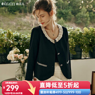 Olrain歐芮兒黑色短外套初秋新款法式名媛娃娃領(lǐng)花邊領(lǐng)外套 黑色 XL