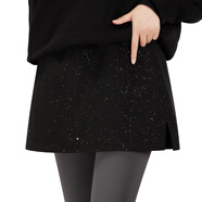 IFSONG屁簾女遮臀神器新款秋冬打底褲鯊魚(yú)褲假下擺顯瘦半身裙毛呢厚大碼 星空黑【加厚開(kāi)叉款】 L 85-115斤