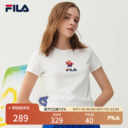 FILA 斐樂(lè )女裝官方女士短袖T恤夏季休閑運動(dòng)內搭t恤運動(dòng)上衣 標準白-F51W328152FWT XS （155/76A/XS）