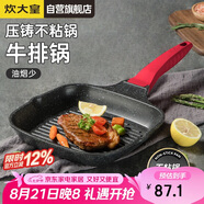 炊大皇 平底鍋煎鍋 麥飯石色條棱紋不粘鍋牛排扒盤24cm 電磁爐通用 J24E