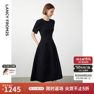 朗姿【Basic衣櫥】小香風(fēng)法式赫本風(fēng)波點(diǎn)裙子女夏新款連衣裙 黑色 L