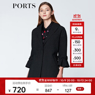PORTS寶姿  新品商場(chǎng)同款毛呢大衣女優(yōu)雅喇叭袖翻領(lǐng)中長(zhǎng)大衣 黑色 S (4)
