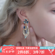 special森系時(shí)尚氣質(zhì)耳釘耳墜耳環(huán)女耳飾高級感小眾國風(fēng)仙女耳夾 孔雀藍無(wú)耳洞耳夾款