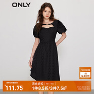 ONLY時(shí)尚短泡泡袖中長(cháng)款雪紡連衣裙女|123107076 H1Z黑色 S (160) 80A