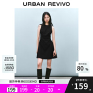 UR2025春季新款女摩登氣質(zhì)褶皺收腰顯瘦無(wú)袖連衣裙UYY750030# 黑色 L