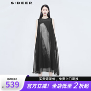 S.DEER圣迪奧女裝個性印花無袖連衣裙S20281267 黑色/91 M/165