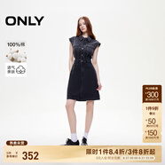 ONLY【七夕禮物】純棉收腰無袖翻領短裙牛仔連衣裙女|125142031 J09深牛仔灰色 L