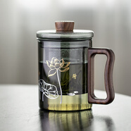 圓舍（Yumsir） 玻璃泡茶杯茶水分離喝茶辦公室男士水杯個(gè)人專(zhuān)用過(guò)濾帶蓋花茶杯 雅荷木把泡茶杯