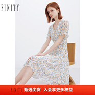 菲妮迪品牌連衣裙夏季新款簡(jiǎn)約氣質(zhì)印花度假風(fēng)荷葉袖V領(lǐng)A字裙 白底印花 M