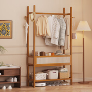 竹藝佳（ZHUYIJIA）2025新款衣帽架臥室立式簡(jiǎn)易掛衣架小戶(hù)型置物架進(jìn)門(mén)室內落地收納 100奶白色（網(wǎng)籃收納+鞋架）