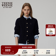 Teenie Weenie【趙露思同款】小熊女裝復古寬松綿羊毛絞花針織開(kāi)衫 B-藏青色 S (160)