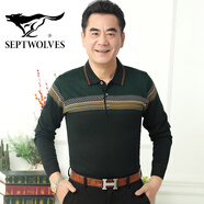 七匹狼狼影爸爸春裝長(cháng)袖t恤中年男士打底衫中老年人爺爺春秋裝薄款寬松上衣 哈青色 MY A-19款 M 48-165-