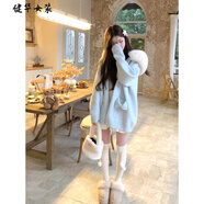 美安嘉芯羊大毛領(lǐng)加絨毛衣針織開(kāi)衫外套女韓版慵懶風(fēng)超好看寬松秋冬款潮 奶藍色【芯羊品牌版】 S