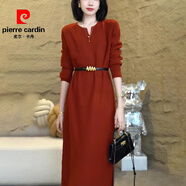 皮爾卡丹輕奢高端感精致毛衣裙子名媛風(fēng)秋冬新款氣質(zhì)針織長(cháng)袖針織連衣裙女 安哥拉紅 XL 建議115-130斤