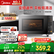 美的（Midea）家用變頻微波爐平板式易清潔 800W微波速熱 一鍵智能菜單 鉆石背板 微晶面板加熱20L（PM20M2）