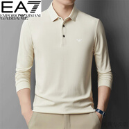 Emporio Armani EA7阿瑪尼長袖t恤男士秋季翻領棉polo衫純色柔軟親膚體恤秋裝 米白色 H8278款 L 50/175