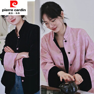 皮爾卡丹（pierre cardin）2025中式兩面穿新款立領(lǐng)盤(pán)扣提花絲絨外套國風(fēng)上衣春季撞色短外套 兩面穿的黑拼粉色 S 建議90-109斤