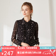 經(jīng)典故事（JANE STORY）2025新款秋季長(cháng)袖黑色襯衫女時(shí)尚法式氣質(zhì)皺褶襯衣薄款雪紡上衣 黑底泡泡兔 L