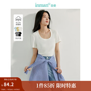 茵曼（INMAN）撞色羅紋棉女裝U領(lǐng)短袖T恤修身氣質(zhì)通勤2025夏季新款短款上衣 米白色 -18518134 S