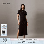 Calvin KleinJeans夏季女士休閑通勤開叉ck純棉針織圓領(lǐng)T恤長裙連衣裙ZW02584