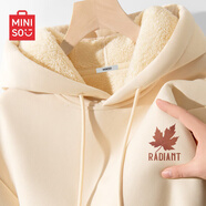 名創(chuàng)優(yōu)品（MINISO）羊羔絨衛(wèi)衣男冬季加絨加厚連帽外套青少年潮流寬松百搭情侶裝上衣 【加絨加厚】淺米(楓與雀胸標(biāo)) S 165 (男女同款)
