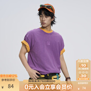 KAMA卡瑪炒雪花復古水洗短袖T恤2025新款春夏男寬松字母刺繡上衣 紫色 L