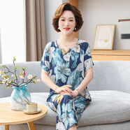 僅詩(shī)（JINSHI）僅詩(shī)中老年媽媽棉綢睡衣女士夏款短袖長(zhǎng)褲夏季薄人造棉兩件套裝家 399多姿多彩套頭長(zhǎng)褲 3XL