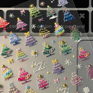 樂(lè )囍叢圣誕樹(shù)浮雕彩色ins風(fēng)繽紛美甲貼紙藍色鐳射蝴蝶貼紙臉部化妝立體浮雕妝容臉貼 圣誕樹(shù)立體貼（2張）