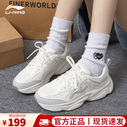 李寧女鞋運(yùn)動跑步鞋秋季新款中學(xué)生網(wǎng)面透氣軟底增高輕便休閑鞋子女士 乳白色/晶石灰 35 (215mm)