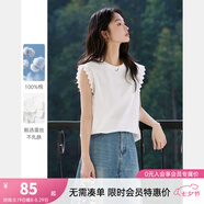 梵希蔓飛飛袖純棉無袖T恤女2025夏季新款花邊設(shè)計(jì)感氣質(zhì)圓領(lǐng)上衣 A1115 云朵白 S