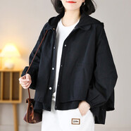 森馬連帽外套女休閑百搭寬松顯瘦文藝氣質(zhì)2025韓版大碼春秋季長(cháng)袖夾克 森馬xl 12XL 黑色