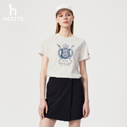 HAZZYS哈吉斯印花短袖T恤衫女士夏季圓領(lǐng)體恤 米黃色 M 165/88A 40
