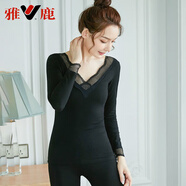 雅鹿秋衣秋褲女棉薄款冬季保暖打底衫上衣棉美體內衣線(xiàn)衣線(xiàn)褲套裝 氣質(zhì)蕾絲套裝 黑色 XL