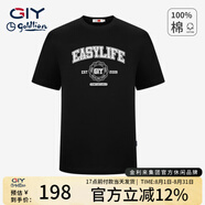 G|Y goldlion金利來GY短袖T恤男寬松透氣純棉圓領(lǐng)體恤字母印花半袖上衣 黑色 2XL