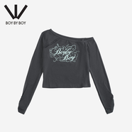 BOY BY BOY2025秋季新款露肩一字領(lǐng)長(cháng)袖T恤女修身字母印花上衣女灰色S