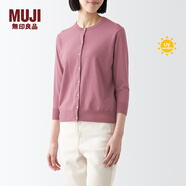 無印良品（MUJI）女式 防紫外線性能 強捻圓領開衫夏防曬衣防曬外套防曬服純棉全棉 煙熏粉色 3S M
