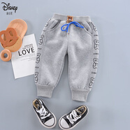 迪士尼（Disney）男童加絨束腳褲兒童秋冬百搭外穿純棉保暖長褲嬰兒寶寶冬季褲子潮 依豎邊小熊加絨褲灰色 73 cm