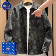 NASALIKE秋季新款民族風(fēng)浮雕壓花翻領(lǐng)寬松燕尾牛仔襯衫男潮牌時(shí)尚上衣 黑色 3XL 【190-210斤】