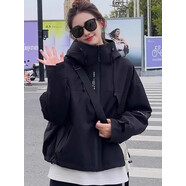 葛絮25年秋冬新款外套連帽沖feng衣外套女秋新款韓版休閑棒球服 黑色加棉款 M85-110斤 均碼