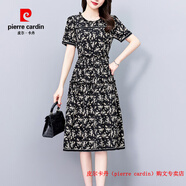 皮爾卡丹（pierre cardin）碎花雪紡連衣裙子2025年新款女裝夏季天氣質(zhì)大碼媽媽遮肉顯瘦中裙 黑色 L 建議95-112斤