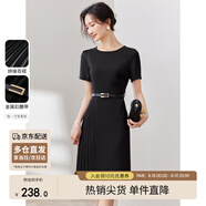 尚都比拉設(shè)計感拼接連衣裙夏季高級感氣質(zhì)百褶裙小個子中長裙子 雅黑色 XL