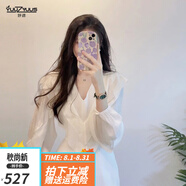 妤遇（YUUZYUUS）法式白色連衣裙女2025春秋新款氣質(zhì)溫柔風(fēng)收腰顯瘦V領(lǐng)中長款裙子 白色 L