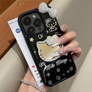 Xins少女水鉆Kitty貓鏡子適用蘋果16promax手機殼iPhone15滴膠14新款蘋果13 1VIVO小米華為蘋果OPPO 黑色水鉆Kitty鏡子+蝴蝶結(jié) iPhone6plus