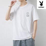 花花公子（PLAYBOY）T恤男純棉寬松大碼寬松笑臉全棉休閑體恤剪標(biāo)打底衫 3066白色 M