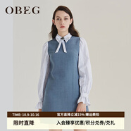 OBEG歐碧倩春季假兩件襯衫OL拼接連衣裙10404044 藍(lán)灰 M /165/38