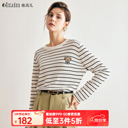 Olrain歐芮兒法式條紋針織衫女春裝新款寬松絲光棉打底上衣 條紋 M