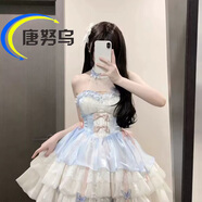 唐努烏愛神洛麗塔lolita公主風(fēng)特純欲風(fēng)掛脖吊帶連衣裙短裙蓬蓬裙 桔梗之約藍(lán)色單裙子 M