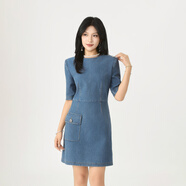 阿瑪施（AMASS）阿瑪施2025夏季新款丹寧風(fēng)牛仔連衣裙修身顯瘦有口袋裙子5500574 藍色 均碼 2